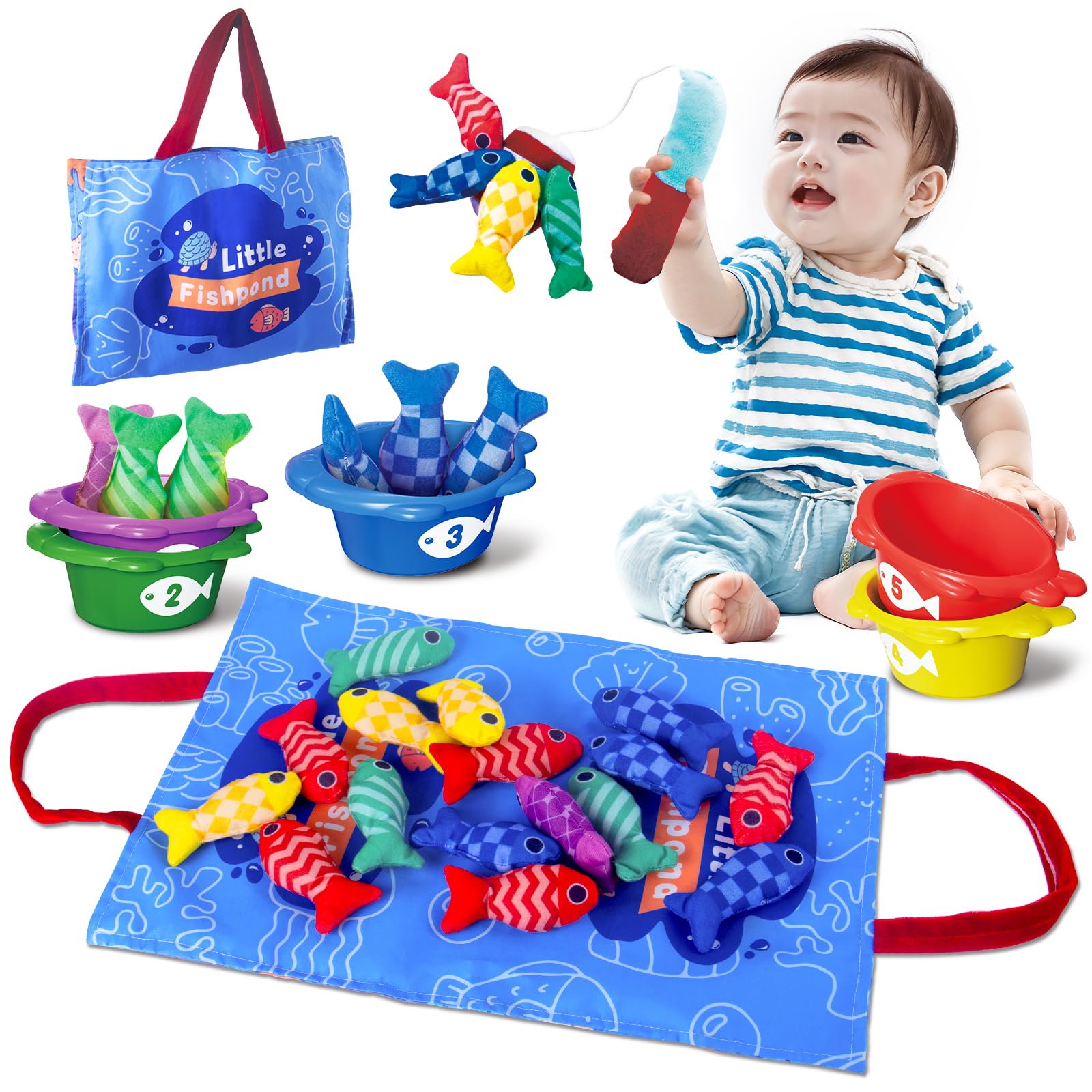 Photo 1 of Baby Toys for 1 Year Old - Fishing Game for Toddlers 1-3, Montessori Toy for Toddler kids Number Counting, Color Sorting, Shape Learning, 22PCS Fishing Toy Gift for 1 2 3 Years Old Boy Girl Birthday
