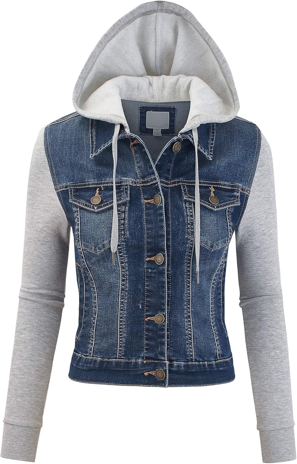 denim jacket with fleece sleeves and hood