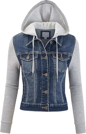 womens denim jacket with fleece sleeves