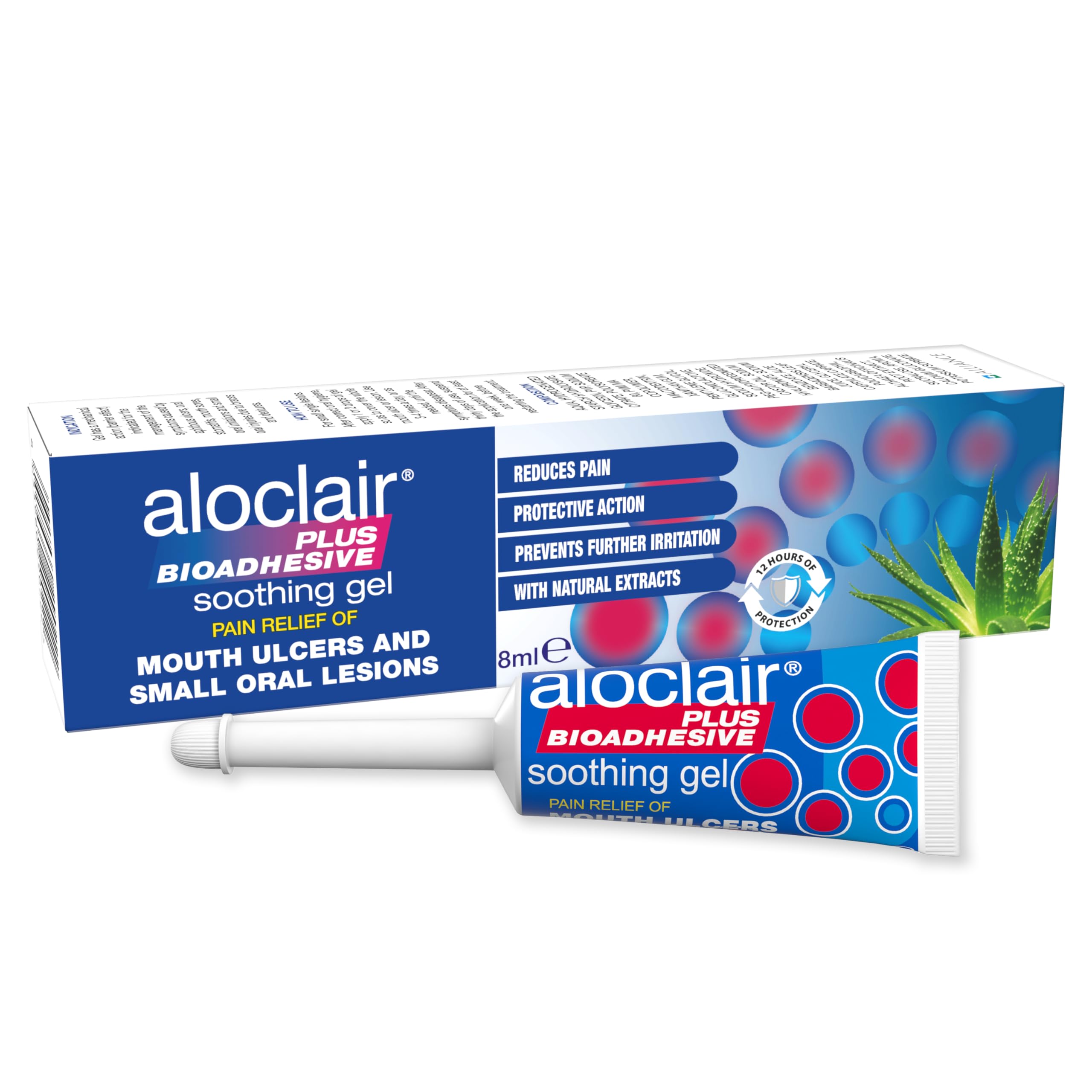 Aloclair Plus Bioadhesive Gel 8ml - Helps relieve pain from Mouth Ulcers and Small Oral Lesions. Up to 12+ Hours Protection, No-Touch Application, Suitable for Adults & Children 4 years+
