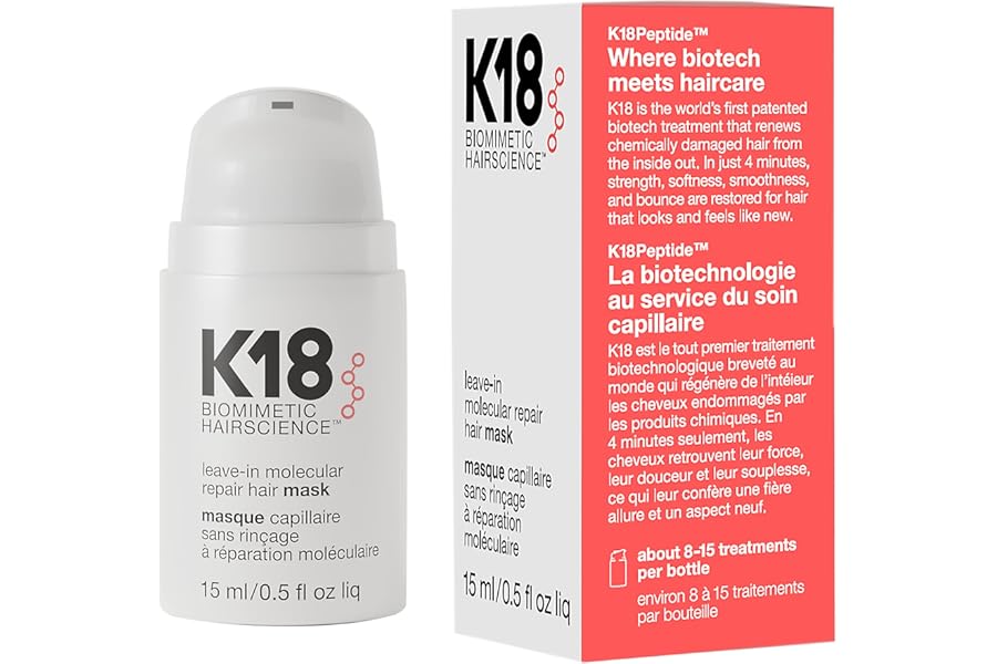 K18 Leave-In Molecular Hair Mask, Repairs Dry or Damaged Hair, Reverse Hair Damage from Bleach, Color, Chemical Services & Heat