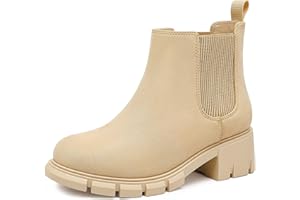 Dufannie Girls Ankle Boots Kids Chelsea Booties Slip on Lug Sole Low Heel Fall Boot for Little Big Kid