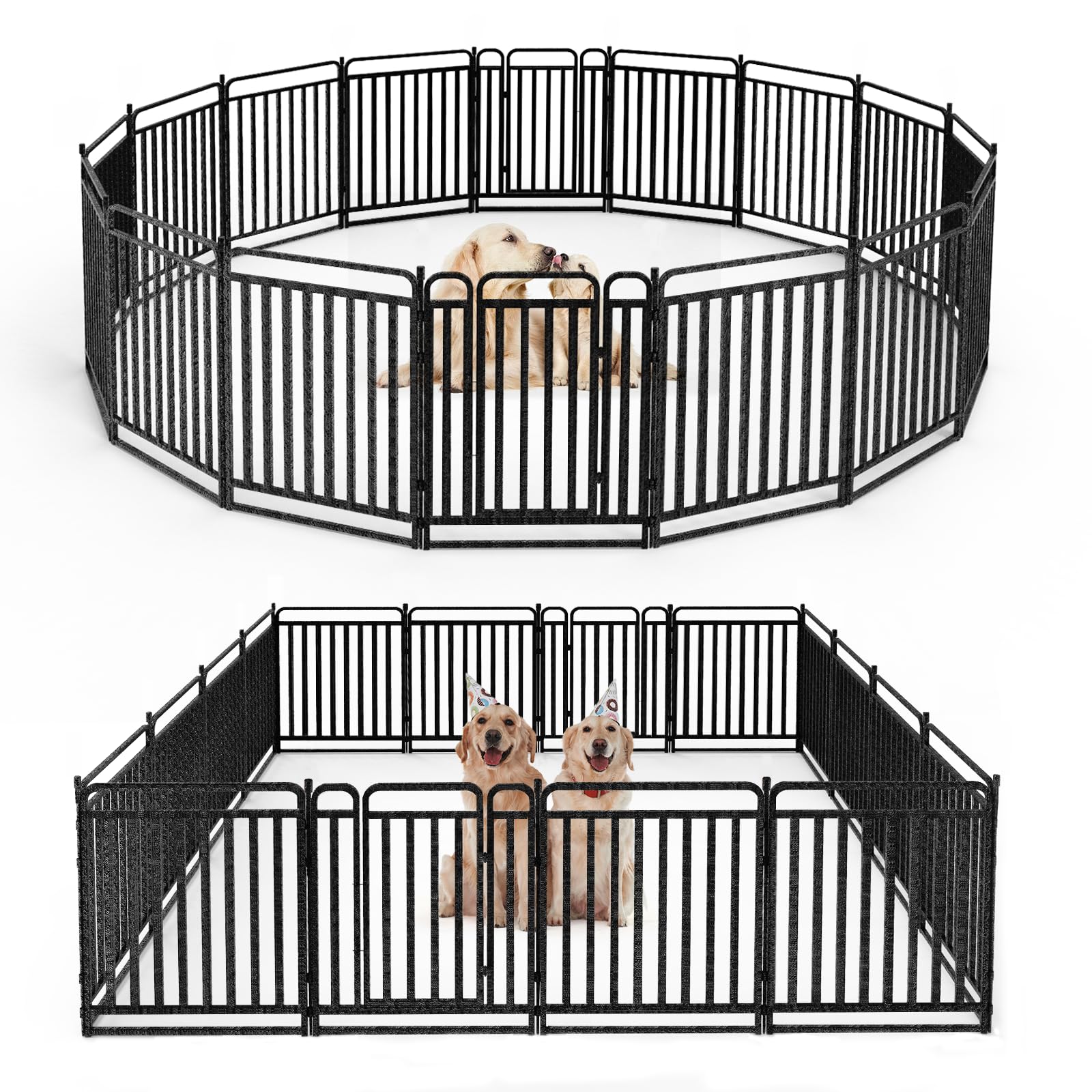 Petorldog Durable Dog Fence 40" Height 16 Panels Thickened Dog Playpen with Portable Handle & Strap, Easy to Install – Stylish Curved Panel Design for Pets, Indoor Use Outdoor Use