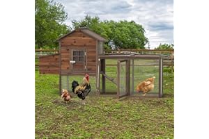GREZJXC Chicken Coop for 4 Chickens Wooden Outdoor Hen Fence,Duck,Chicken Cage with Nesting Box & Removable Tray,Small Animal Hutch for Backyard Poultry Small Brown(80IN)