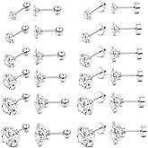ORAZIO 6Pairs Hypoallergenic Flat Back Earrings 316L Stainless Steel Studs for Sensitive Ears, 3-8mm Cubic Zirconia, Stylish Jewelry for Women Men - Silver