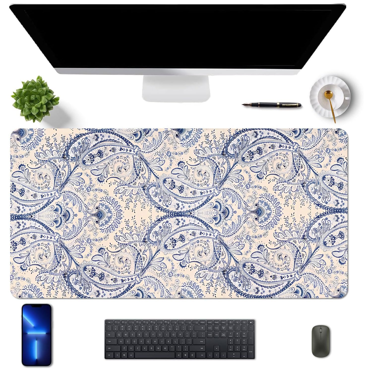 MAYCARI Oversized Retro Pattern Desk Mat(31.5"x15.7") Large Extended Gaming Deskpad with Aesthetic Design Keyboard Desk Mat Desk Pad with Soft Smooth Surface & Anti-Slip Base（80cm*40cm
