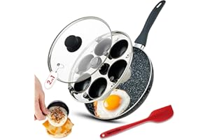 Egg Poacher Pan & Poached Egg Maker, Granite Egg Poacher with 6 Cups - Egg Pan - 10 Inch Frying Pan Nonstick Omelette Pan