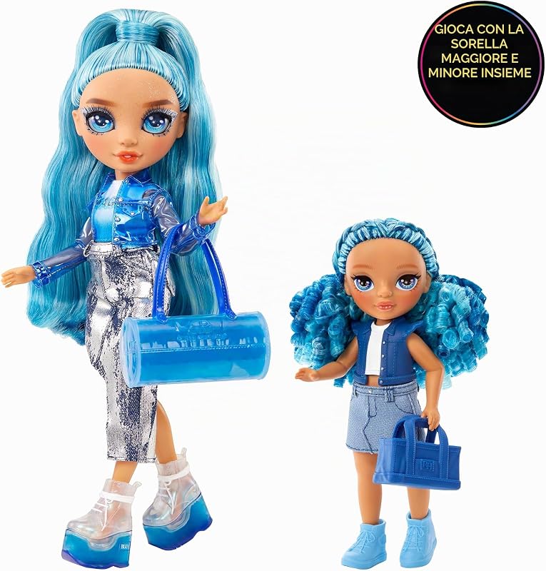 Littles - Sapphire Bradshaw - Bambola fashion piccola e snodabile - Bambola blu alta 14 cm con borsa e animale domestico magico Yeti - Per bambini e collezionisti