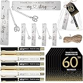Sinload 25 Sets Birthday Favors for Guests 25 Thanks for Coming Ballpoint Pens 25 Bookmarks 25 Cards with Organza Bag for Adult Birthday Anniversary Party Souvenir(Metal-60th)