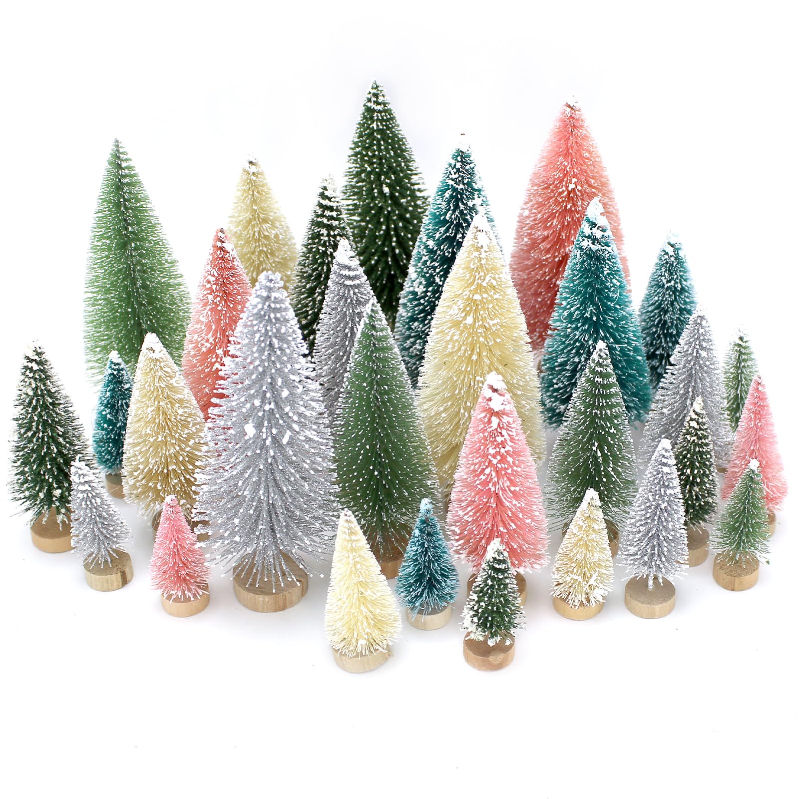 Photo 1 of 30 PCS Mini Bottle Brush Christmas Trees with Wood Base, Small Pine Tree Sisal Trees for Christmas Table Top Decor Winter Crafts Ornaments