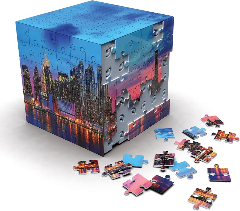 - Panorama do Skyline do Puzzle 3D de Nova Iorque | O Desafio do Puzzle em Forma de Cubo com 216 Peças | Estrutura: Base Montável Coberta por 6 Puzzles de 36 Peças | Dos 8 anos de idade (20335)
