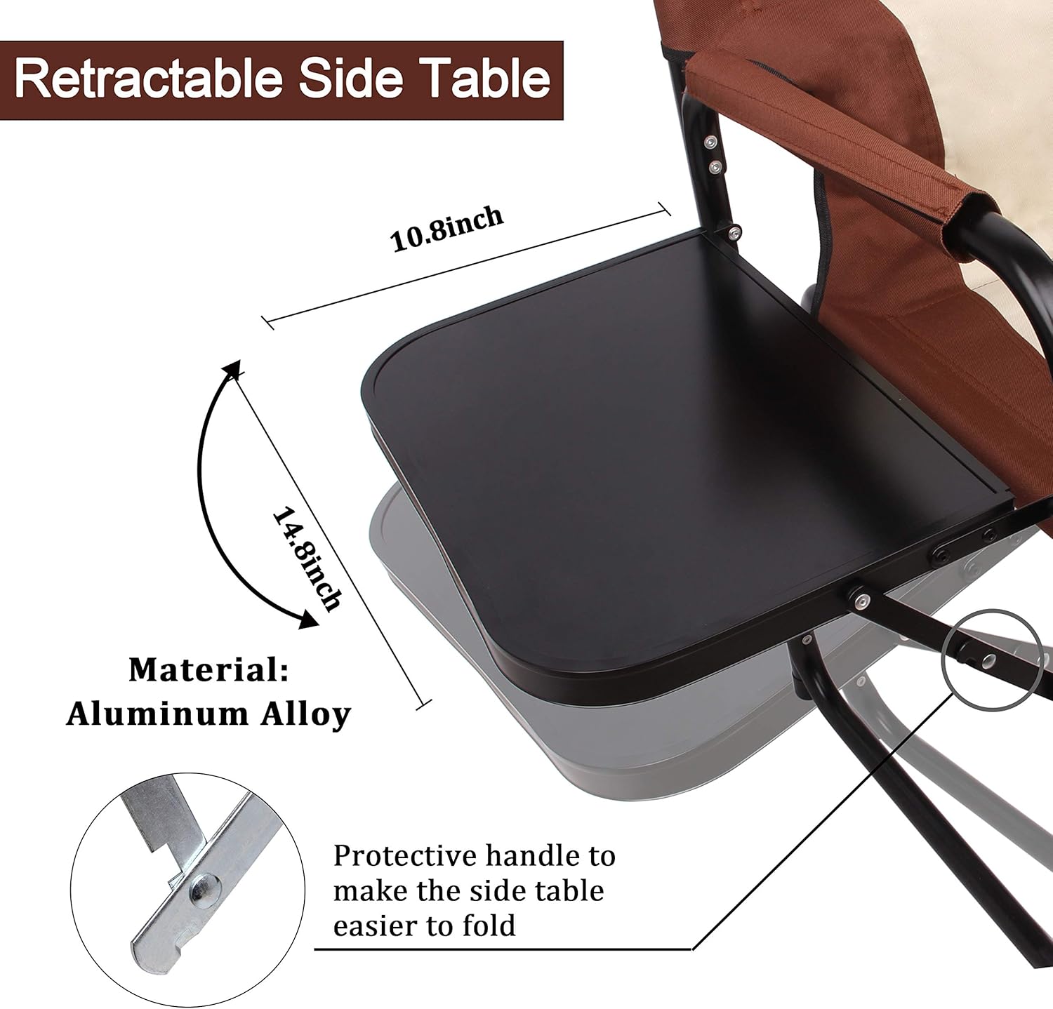 Camping Directors Chair Portable Folding Chair - Full Aluminum Frame Makeup Chair Artist Heavy Duty Lightweight with Armrest Side Table Storage Bag Indoor Outdoor 300 lbs Supports: Kitchen & Dining