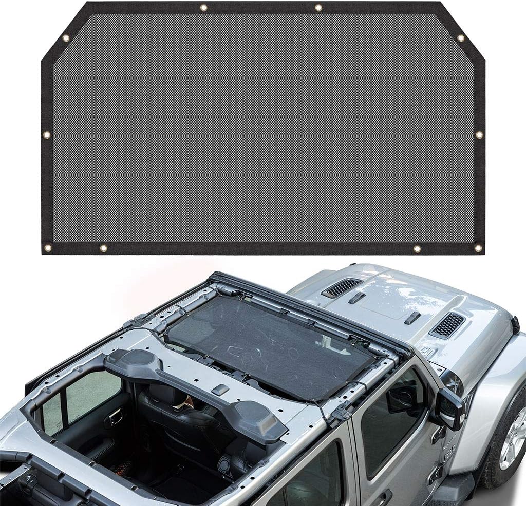 for Wrangler JL Mesh Shade Top Cover UV Protection Sunshade Net Roofs 2-Door & 4-Door Models (Black)