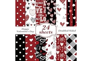 HEDEEY Valentines Pattern Paper Double Sided Valentine Decorative Scrapbook Craft Paper,Love Heart Red Black Cardstock for Valentines Craft Supplies Card Making Scrapbook(12 Design,24 Sheet,11 x 11 Inch)