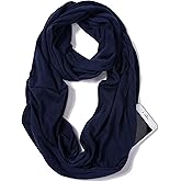 elzama Infinity Loop Solid Color Scarf With Hidden Zipper Pocket For Women - Lightweight Travel Neck Wrap