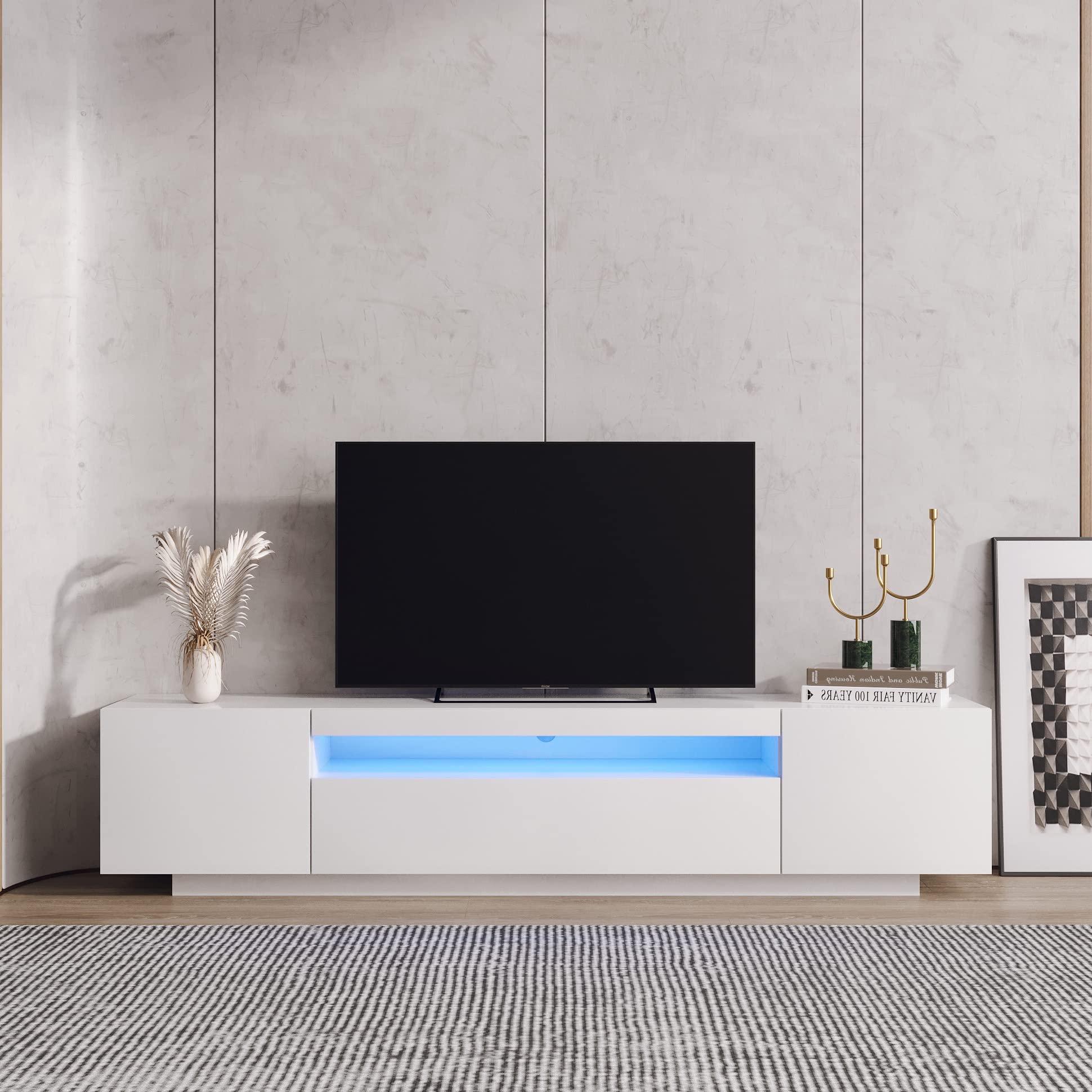 Photo 1 of *Pieces broken* Ucloveria 79" White TV Stand with Lights, Modern LED TV Cabinet with Storage Drawers, Living Room Entertainment Center Media Console Table for 45/50/55/60/65/70/80 Inch TV, White