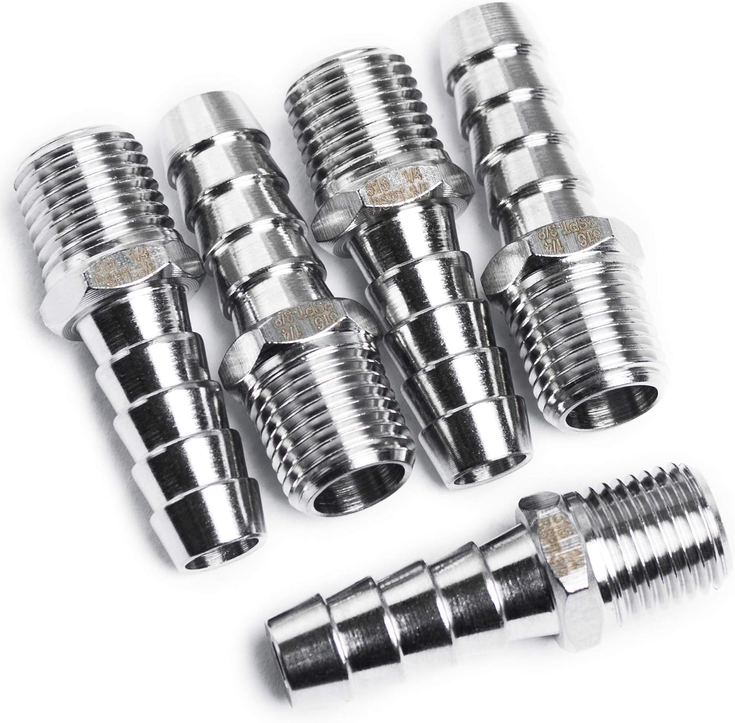 LTWFITTING Stainless Steel 316 Barb Fitting Coupler/Connector 1/4-Inch Male BSPT x 3/8-Inch(10mm) Hose Barb Fuel Gas Water (Pack of 5)