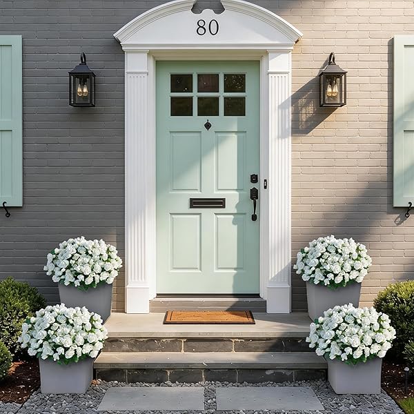 16 BUNDLES ARTIFICIAL ROSES FOR FRONT DOOR OUTDOOR DECOR, REALISTIC FAKE SILK BOUQUETS FLOWERS FAUX UV RESISTANT REAL LOOKING ROSE PLANTS FOR GARDEN BALCONY FARMHOUSE HOME SPRING SUMMER DECOR (WHITE)