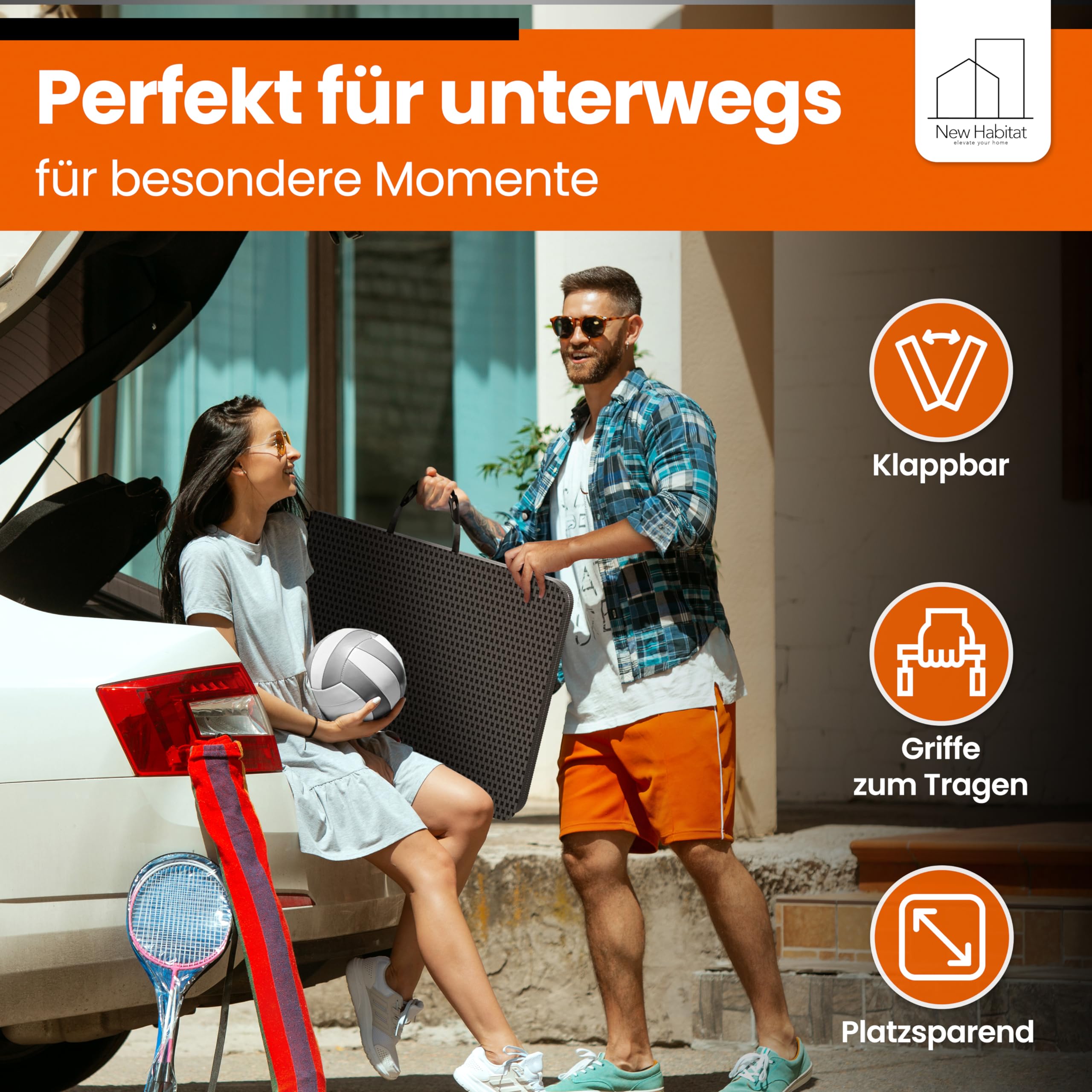 NewHabitat Kunststoff Bierzeltgarnitur Klappbar I 3er Set, Tisch + 2 x Bank mit Tragegriffe, Biertischgarnitur, Festzeltgarnitur, Bierbank klappbar, HxBxT: 75x180x75 cm (Schwarz) 5