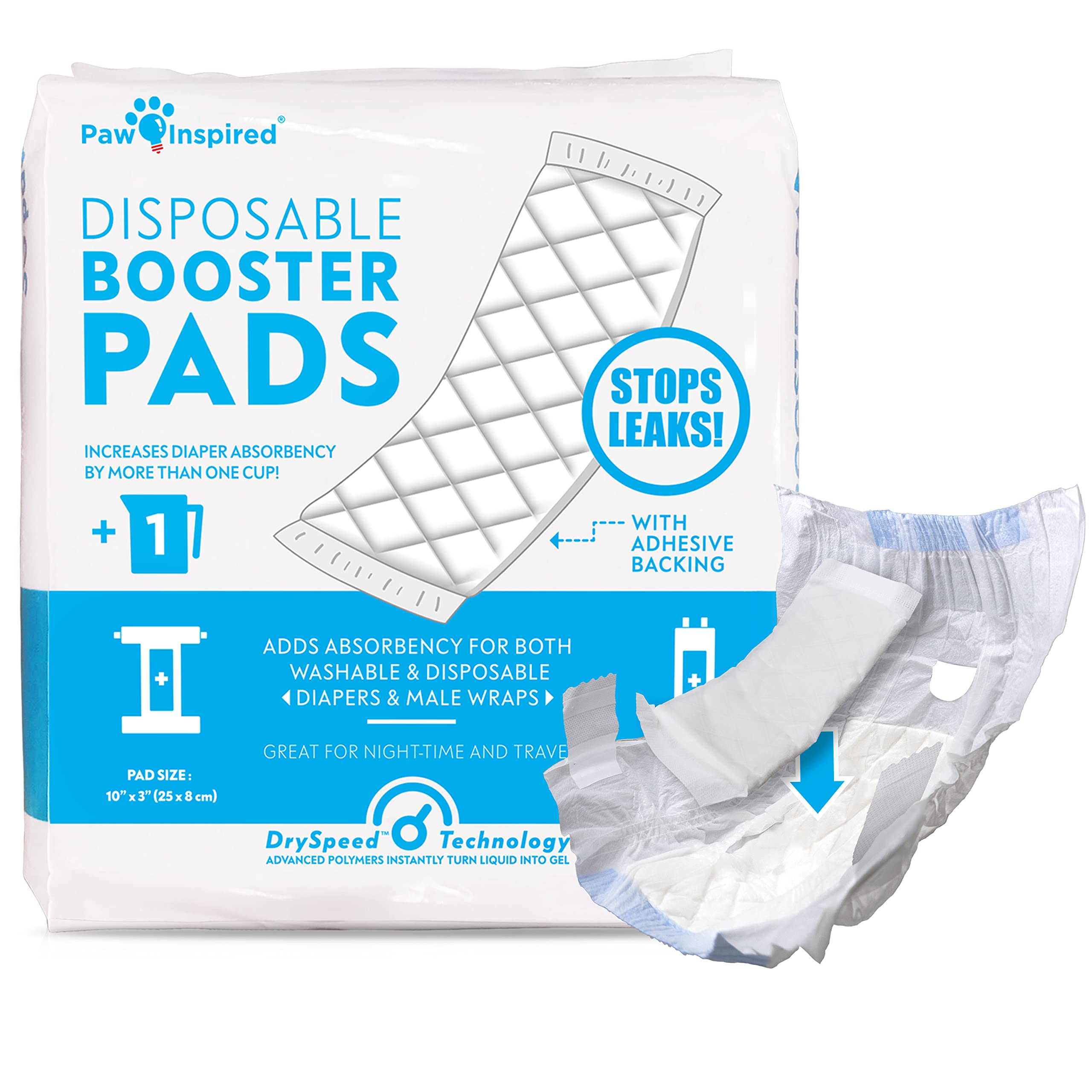 Photo 1 of Paw Inspired Dog Diaper Pads | Booster Pad Inserts for Female and Male Washable and Disposable Dog Diapers and Belly Bands | Adds Absorbency, Stops Leaks (30 Count)
