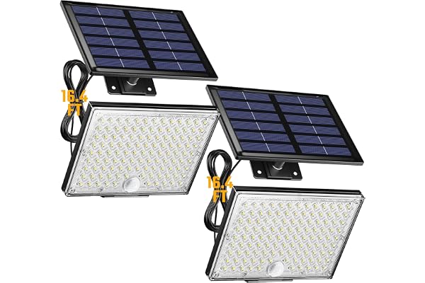 SUPERDANNY Solar Outside Lights with Motion Sensor, 113 Bright LEDs 7000K, Outdoor Flood Lights Dusk to Dawn with 16ft Cable