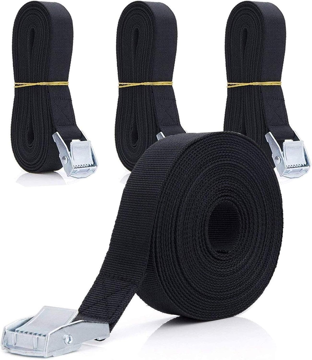 4 PCS Lashing Straps 13ft Heavy Duty Tie Down Strap Nylon Black Buckle tie Down Straps Use for Cargo and Luggage Tie Down: Automotive