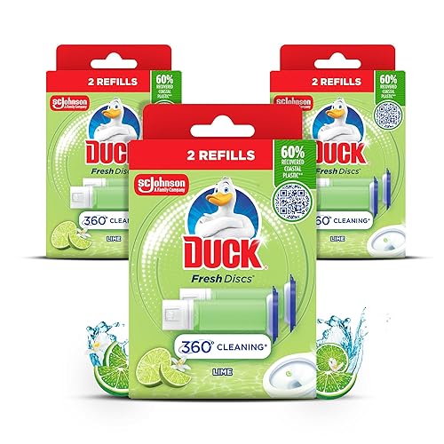 Duck Fresh Discs Toilet Cleaner Refill Twin Pack, Fights Stains That Harbour Germs, Prevents Limescale Build Up, Lime, Pack of 3 (Total of 6 Refill Tubes)
