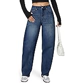 AUWUKA Barrel Jeans for Women, High Waisted Wide Straight Leg Boyfriend Microelastic Womens Mom Jeans