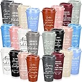 Zhehao Spanish Bible Verse Tumblers Bulk, 16 oz Reusable Plastic Coffee Cups with Lids, Christian Scripture Drinking Cups for Church Events, Teacher Appreciation, Spring Gifts(Morandi,48)