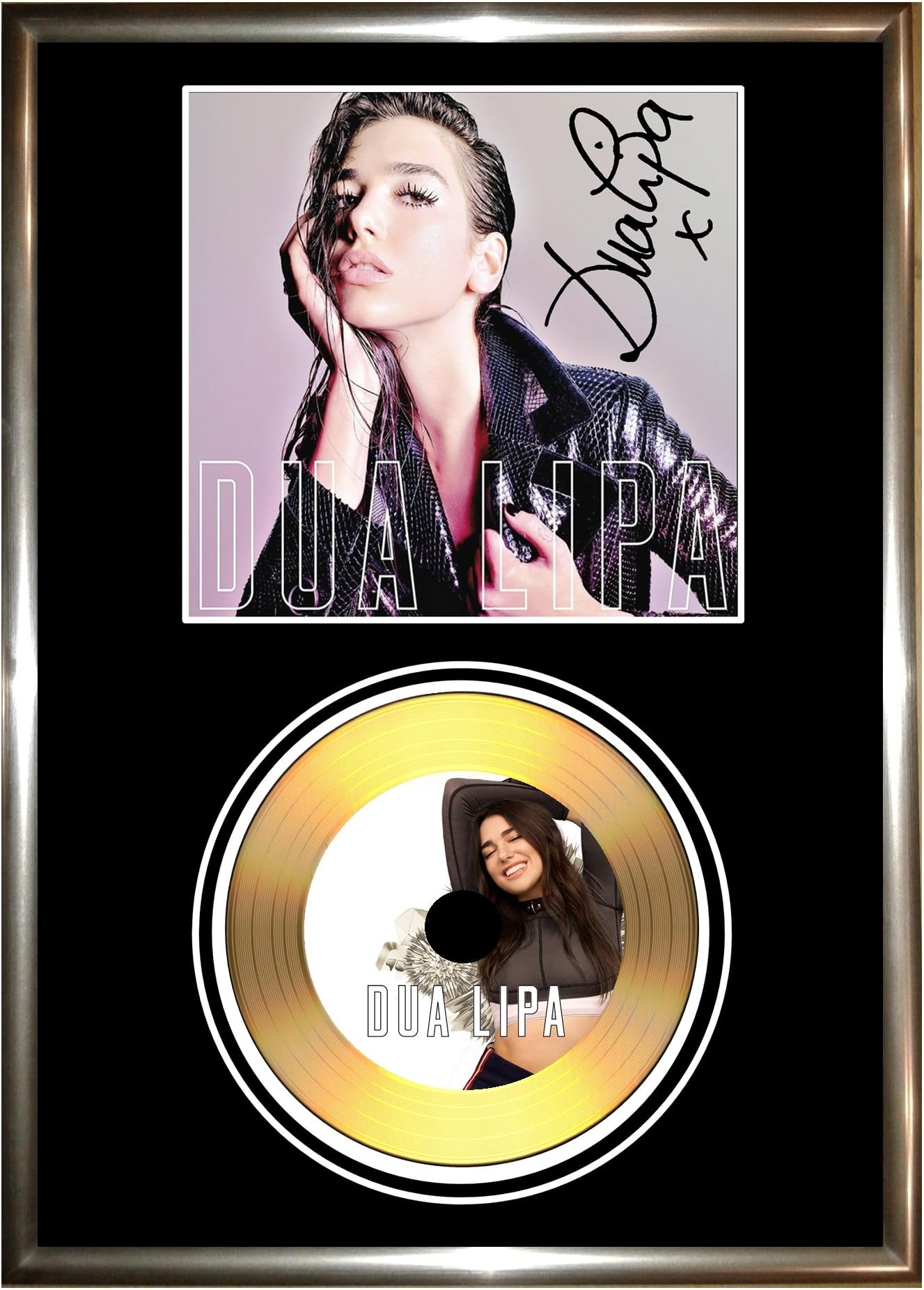 DUA LIPA - SIGNED FRAMED GOLD VINYL RECORD CD & PHOTO DISPLAY