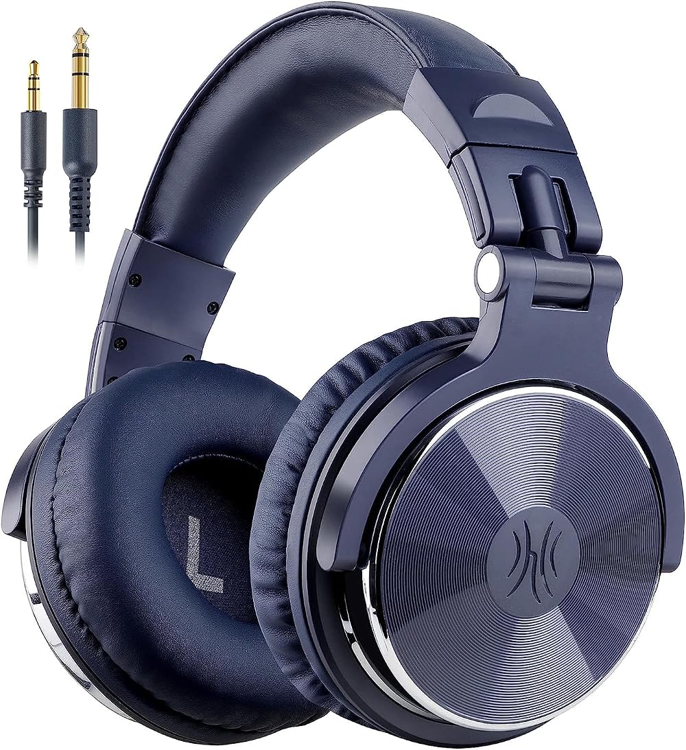 OneOdio Over Ear Studio Headphones 50mm Driver Foldable Bass with Mic Night Blue