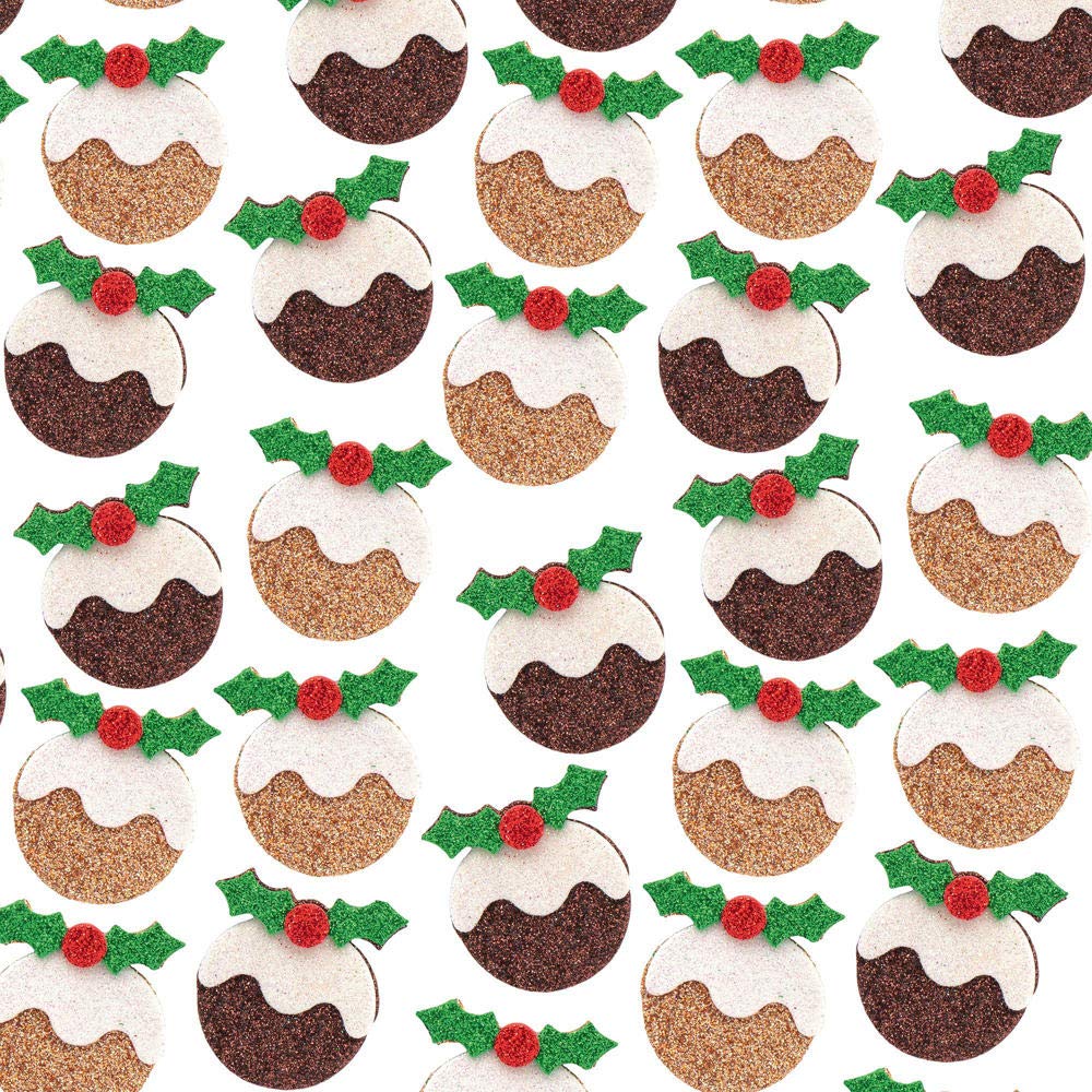Baker Ross AX342 Christmas Pudding Glitter Foam Stickers - Pack of 100, Kids Stickers, Ideal for Christmas Arts and Crafts Projects, Great for Card Making and Scrapbooking