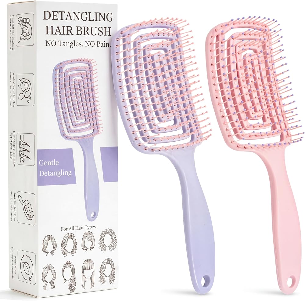 Yikki 2Pack Detangle Hair Brush for Women Wet & Dry Pink Purple