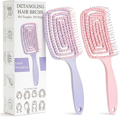 Yikki 2Pack Detangle Hair Brush for Women Wet & Dry Pink Purple