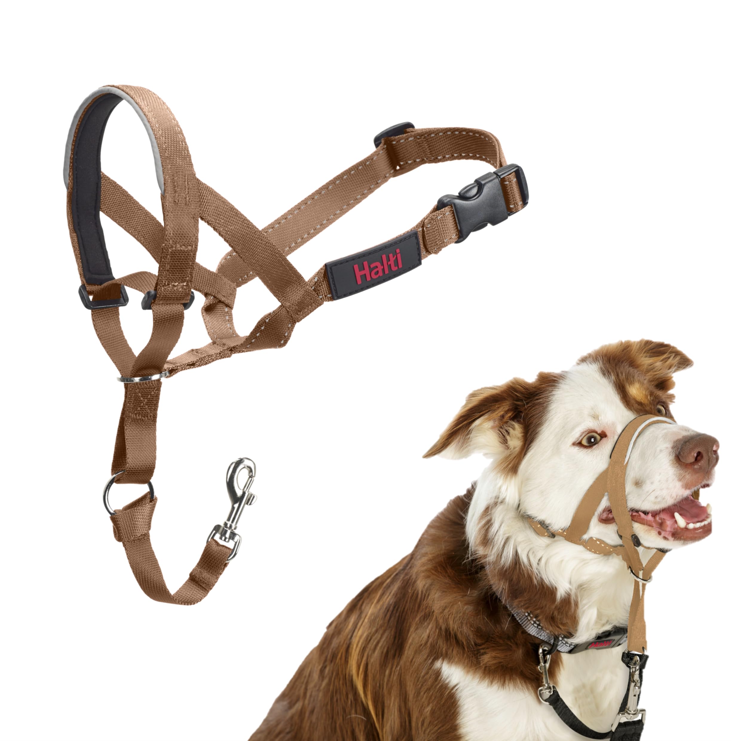Halti Headcollar - Stop Your Dog Pulling on the Lead. Adjustable, Reflective and Lightweight, with Padded Nose Band. Dog Training Anti-Pull Collar for Medium Dogs (Size 2, Desert Sand)