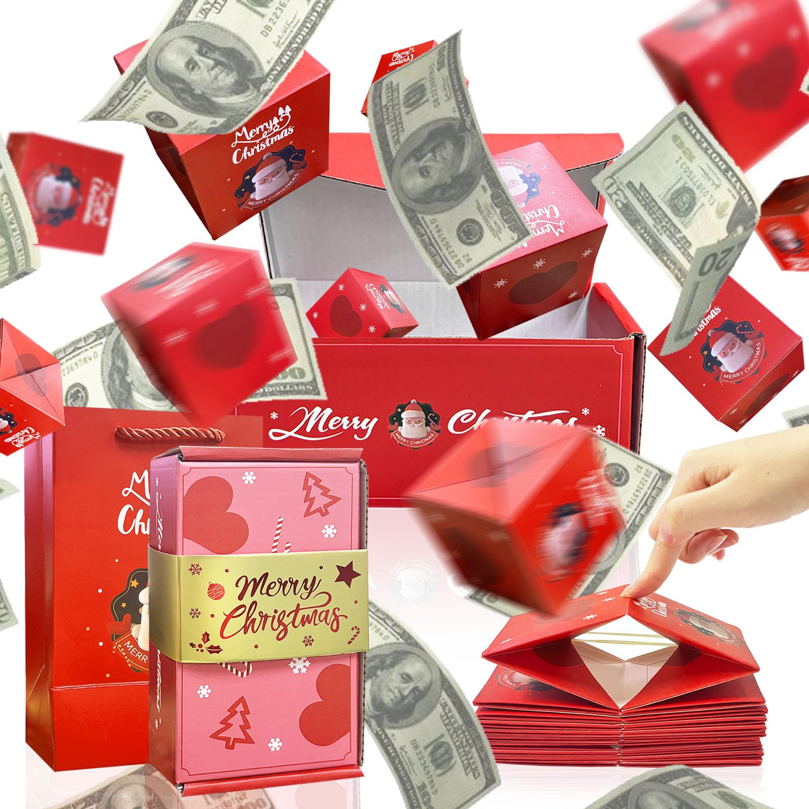Christmas Surprise Explosion Gift Box, Funny Pop Up Cash from Money Case for Women Men Surprise, DIY Novelty Luxury Folding Xmas Bouncing Money Boxes for Wife Girlfriend Mother Friends