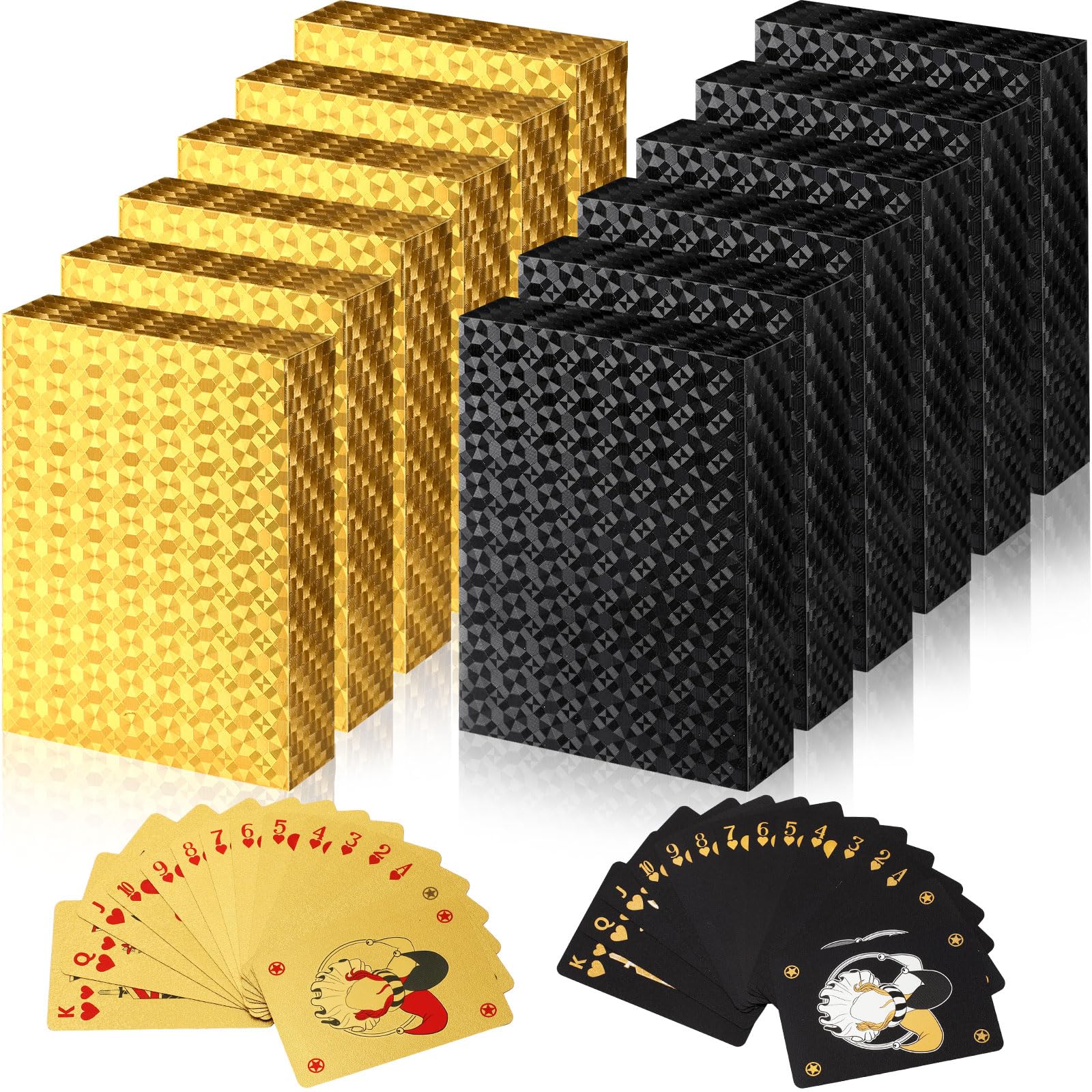 Photo 1 of Zubebe 12 Decks of Playing Cards Waterproof Plastic Foil Poker Cards Bulk for Adults Washable Flexible Party Game Gift Favors(Black, Gold)