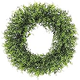 22inch Artificial Boxwood Wreath, 22" Spring Summer Wreath Faux Greenery Leaves Wreath for Front Door Wall Window Porch Farmhouse Patio Garden Indoor Outdoor Decor Wedding Party Decoration