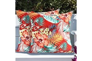 IN4 Care Throw Pillow with Insert, Set of 2, Outdoor Indoor Waterproof Decorative Patio Throw Pillow 18x18 Inch, Square Cushion for Couch Sofa Garden Farmhouse Decoration-Chili Red Floral