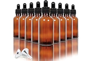 Youngever 16 Pack 2 Ounce Amber Glass Dropper Bottles for Essential Oil, 2 Stainless Steel Mini Funnels