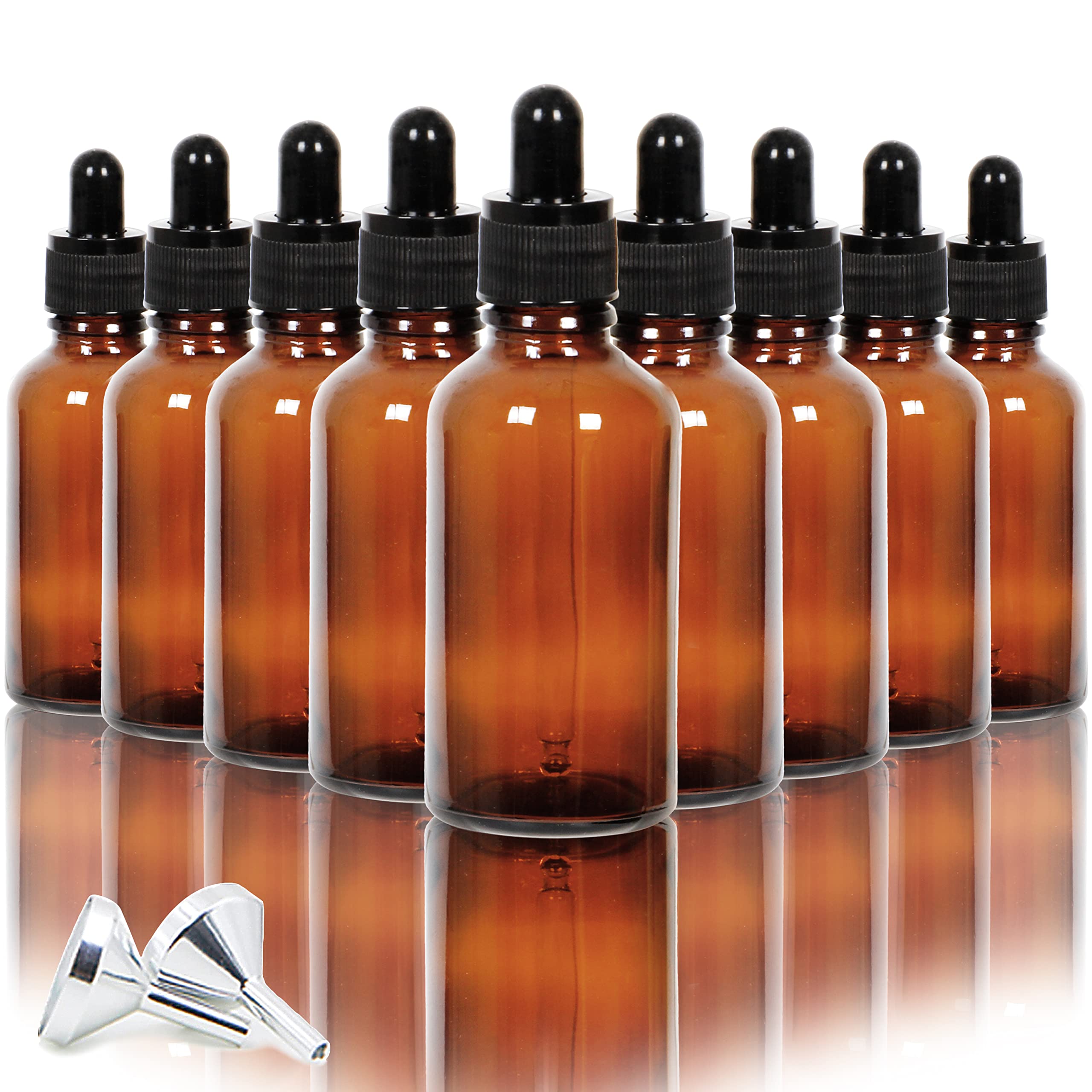 Youngever 16 Pack 50ML Amber Glass Dropper Bottles for Essential Oil, 2 Stainless Steel Mini Funnels