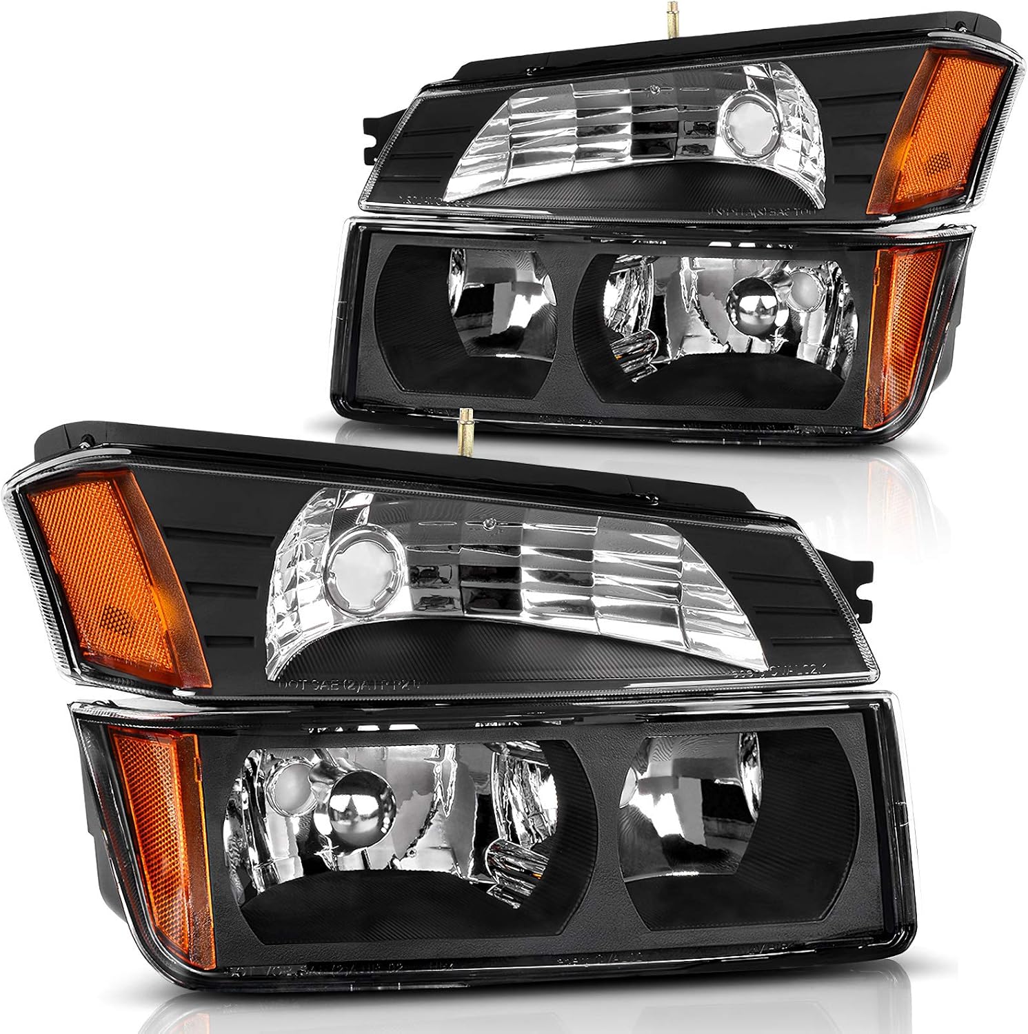 Black Headlight Assembly Compatible with 2002 2003 2004 2005 2006 Chevy
