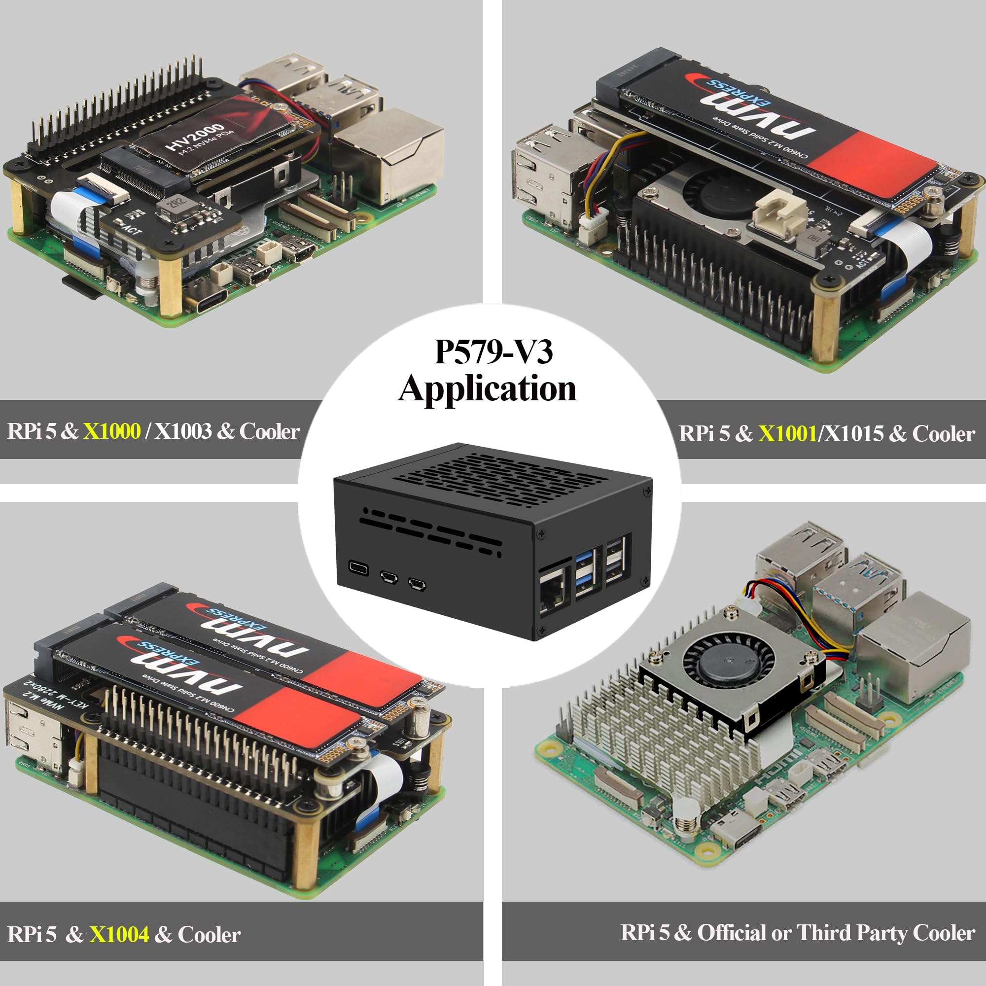 Geekworm Raspberry Pi 5 Case (P579) | Support PCIe M.2 NVMe SSD Shield Top X1001 / X1003 / X1004 / X1012/ X1015 / X1000 & Raspberry Pi 5 Active Cooler