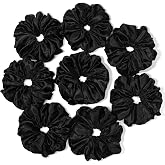 Black Scrunchies Hair Ties for Women - Big Satin Scrunchie Exra Large Jumbo Gaint Oversized Cute Scrunchy for Curl Thick Hair Ligas Para el Cabello De Mujer Decorations Hair Accessories