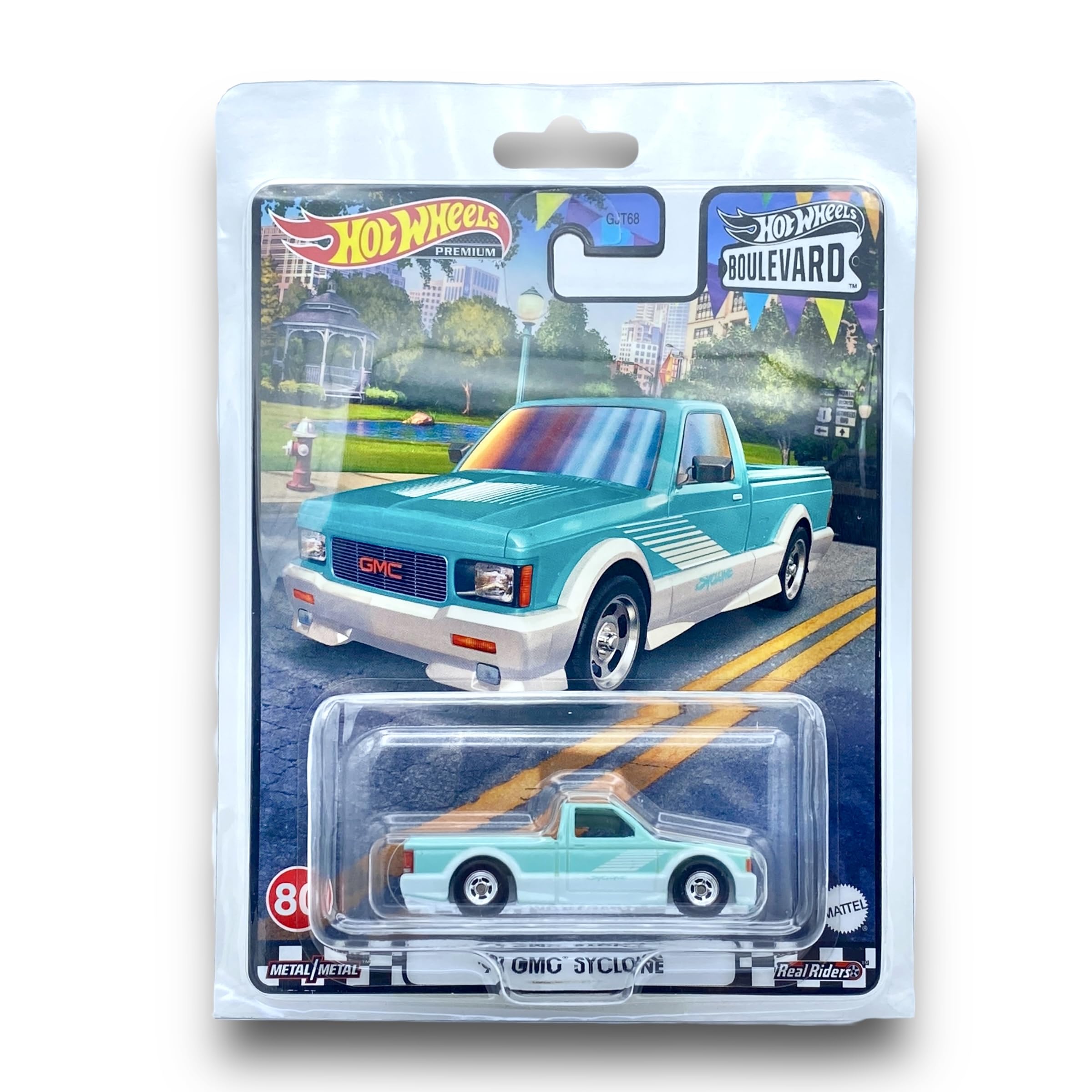 Hot Wheels - Boulevard #80 - '91 GMC Syclone (Light Green & White) - 2023 - (Boulevard) - COMES IN A KLAS CAR KEEPER PROTECTOR COLLECTORS CASE - HKF24