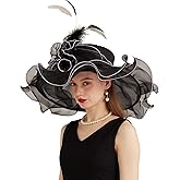 RZTA Women's Kentucky Derby Church Dress Hat Wide Brim Leaf Flower Bridal Shower Hat