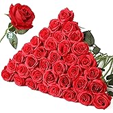 Tifuly 36 Pcs Roses Artificial Flowers in Bulk, Realistic Long Stem Fake Silk Roses for Party Home Wedding Centerpiece Office DIY Bouquets Decor(Red)
