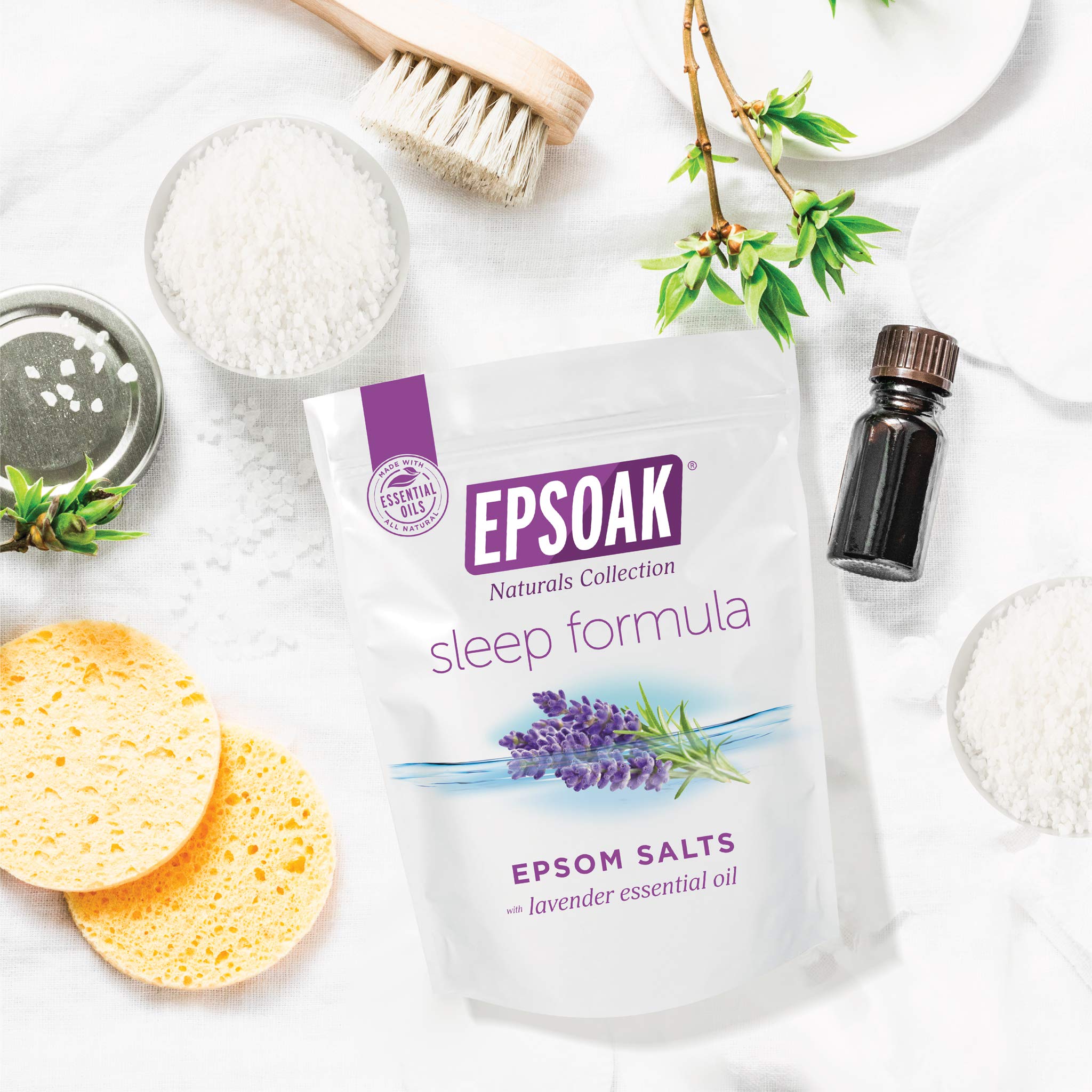 Epsoak Epsom Salt 2 lb. Magnesium Sulfate USP. (Qty. 1 x 2lb. Bag), Lavender Sleep Formula, Resealable Epsom Salt Bag, Made in The USA, Cruelty-Free Certified