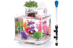 Oltraman Betta Fish Tank, 1.6 Gallon Aquarium, Upgrade Hydroponics Growing System, Beta Fish Tank Self Cleaning with Heater and Filter, Aquaponic Fish Bowls Decorations for Water Plant Garden