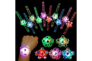 SCIONE 24 Pack LED Light Up Fidget Spinner Bracelets, Glow in The Dark Party Favors for Kids 4-8 8-12, Treasure Box Toys, Bir